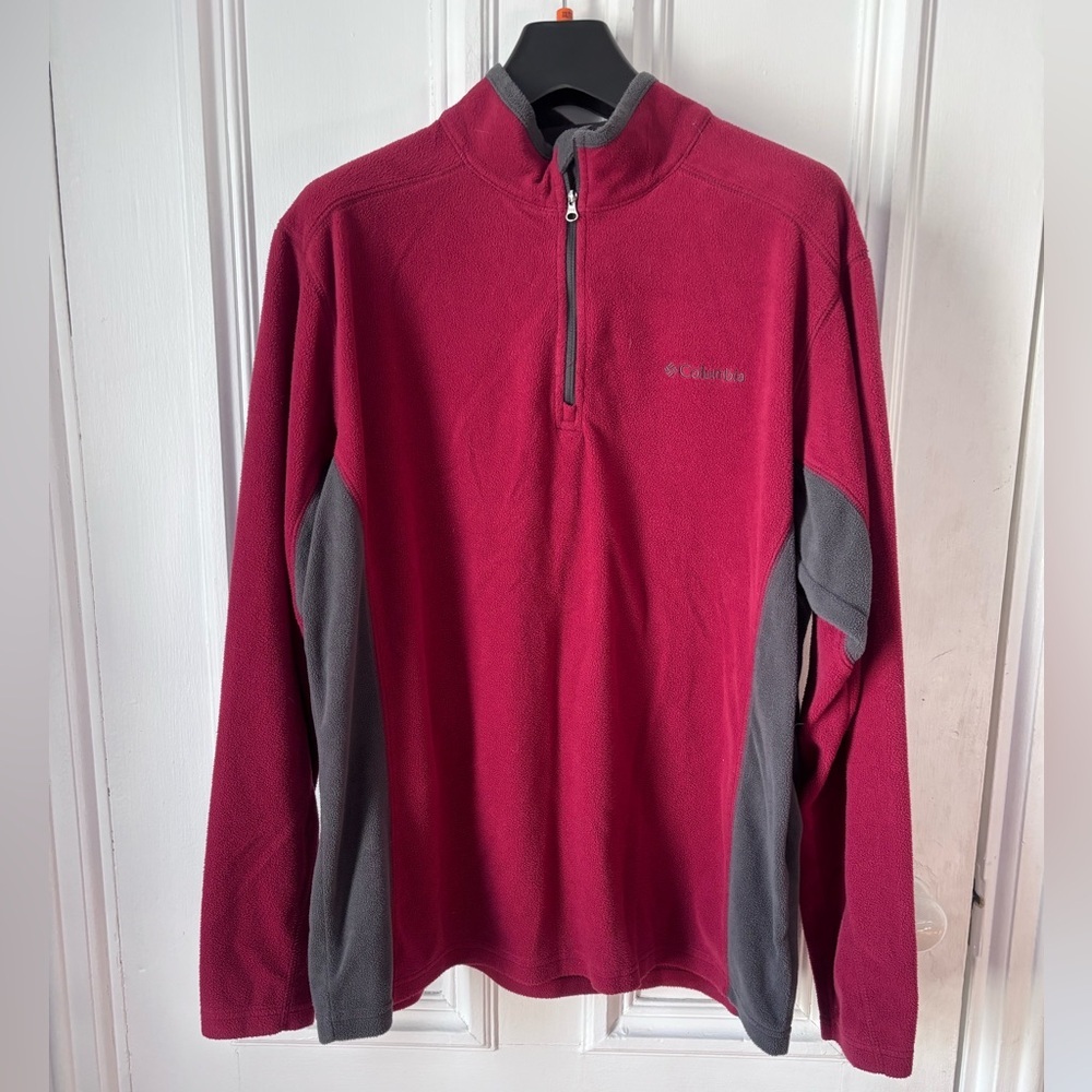 Men’s Columbia Pine Ridge Half Zip Fleece Pullover Red /Grey Size Large